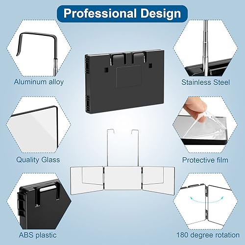 Vista 17 de Espejo de 3 vías para corte de pelo propio, cortes de pelo 360 hombres para herramientas de uso de peluquería, para ver la parte posterior