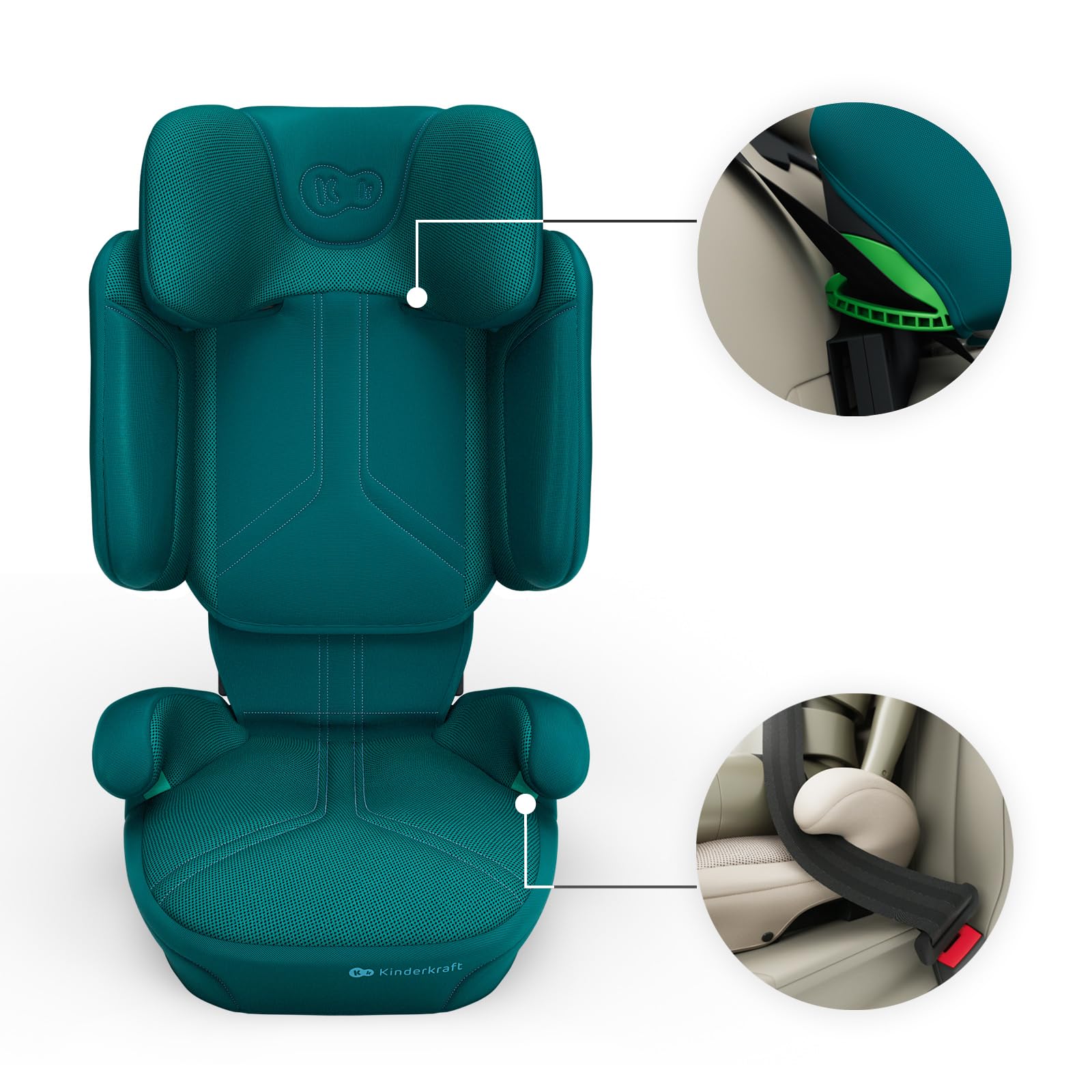 Kinderkraft XPAND 2 PRO siège-auto i-Size 100–150 cm, installation ISOFIX ou ceinture, réglable en hauteur et en largeur DUO EXPAND, appui-tête H-GUARD+ avec mousse à mémoire de forme, pliable, Vert
