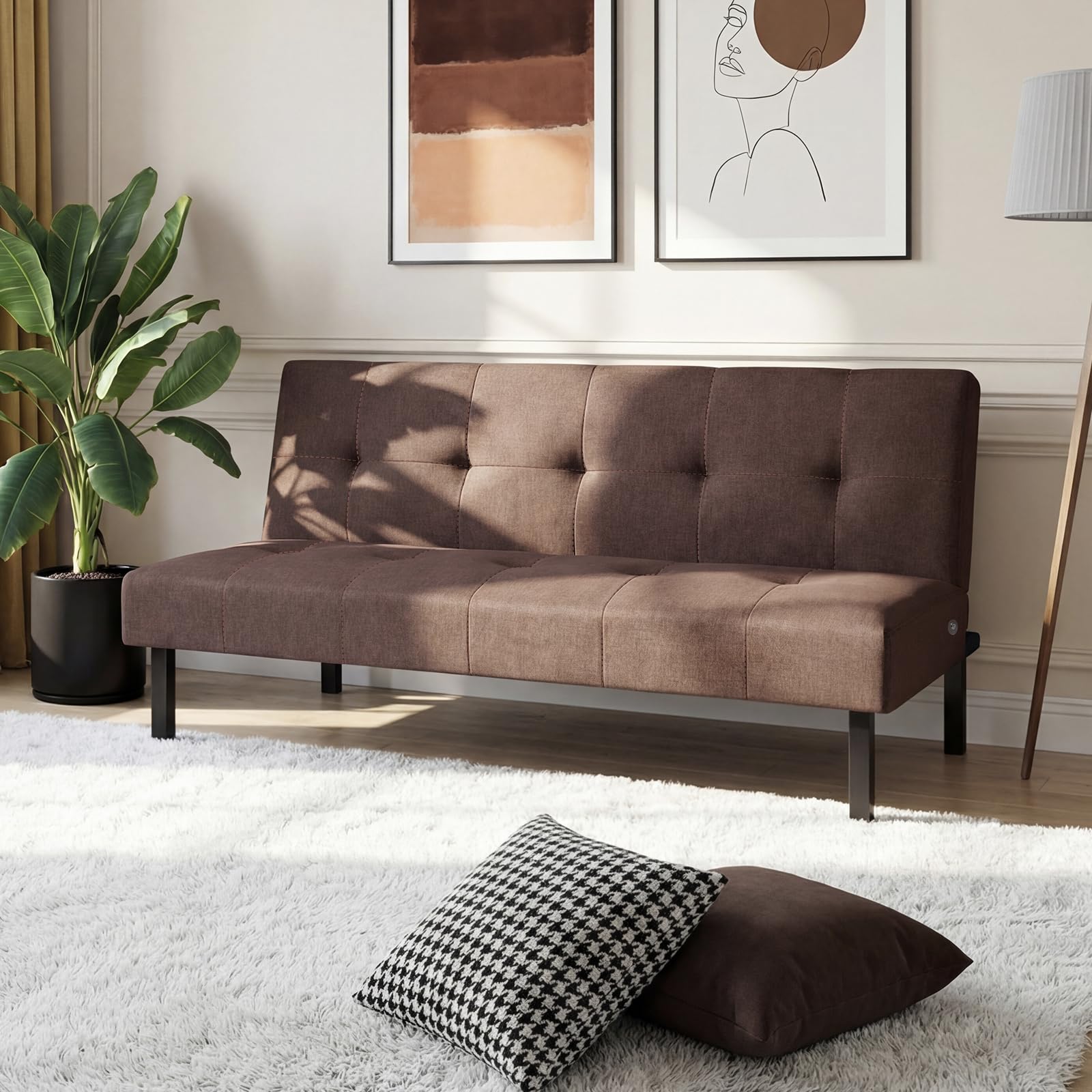 Panana 3 Seater Sofa Bed,Click Clack Armless Sofabed Fabric Couch Recliner,Choice of Colours (Brown) โ image 1