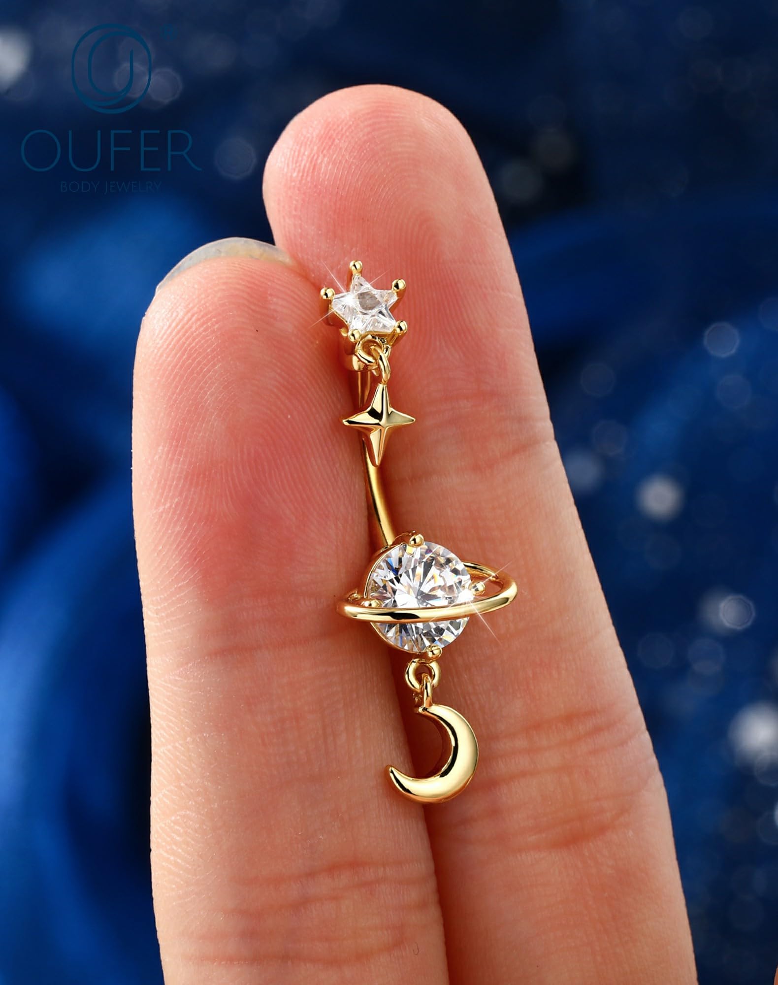 OUFER Body Piercing de Corps Barres de Ventre : 1 Pièce Barre Banane Anneau Navel en Acier Inoxydable 316L Anneau de Bouton d'Escargot avec Dangle Étoile Lune Bijou de Piercing de Navel - 5