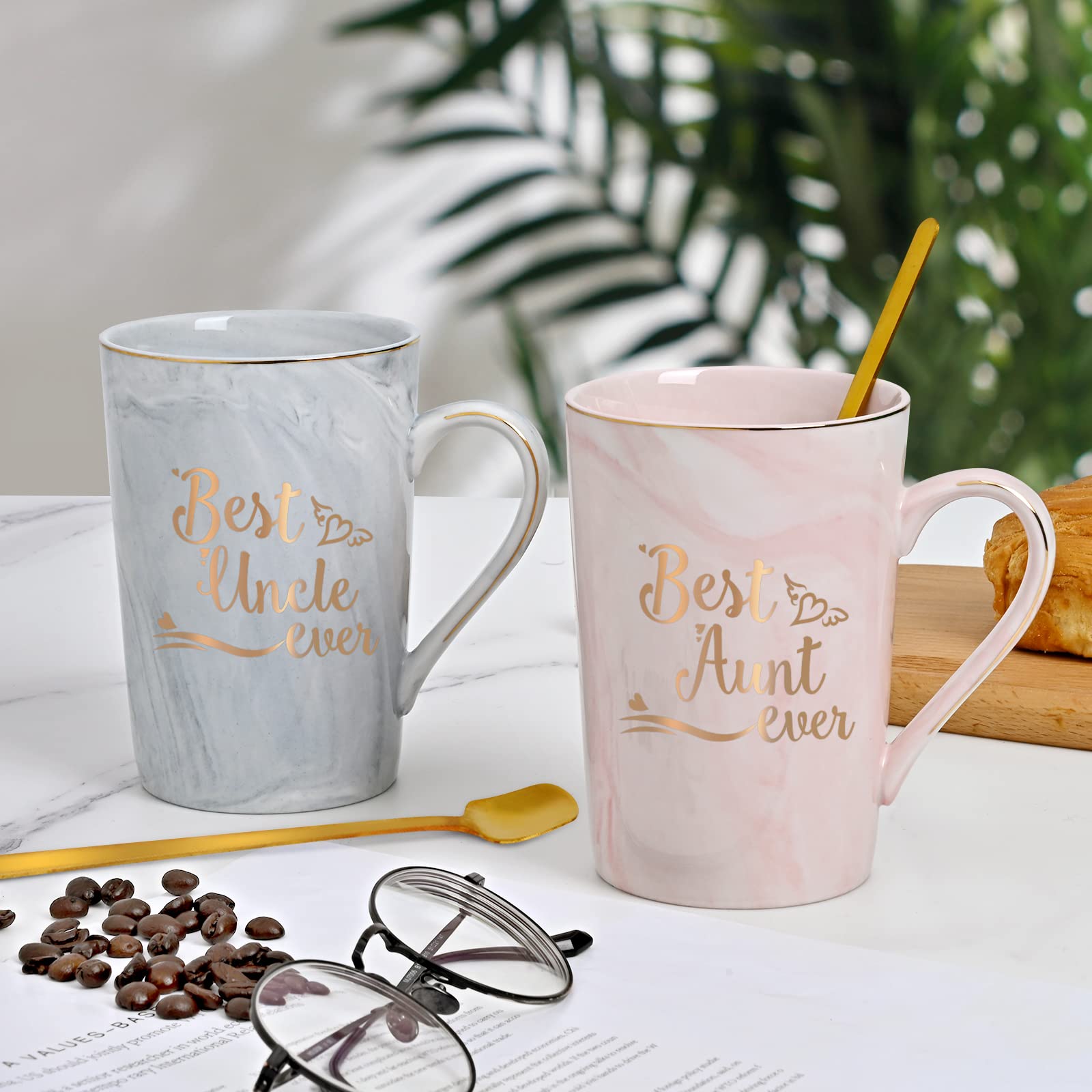 Taza de café Best Aunt and Uncle: Navidad, Día de la Madre, Día del Padre, regalo de cumpleaños para tía y tío, 14 onzas, color rosa
