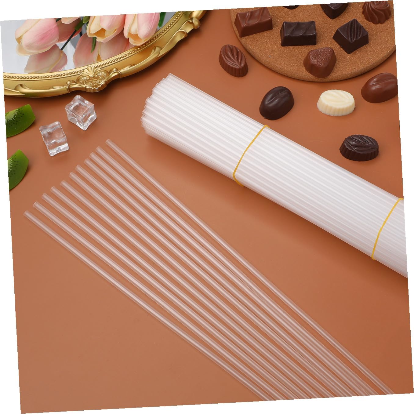 Tofficu 400pcs Chocolate Holder Sticks Premium Decorative Chocolate Support Straws for Candy Decoration Truffle Wrappers for Events and Celebrations