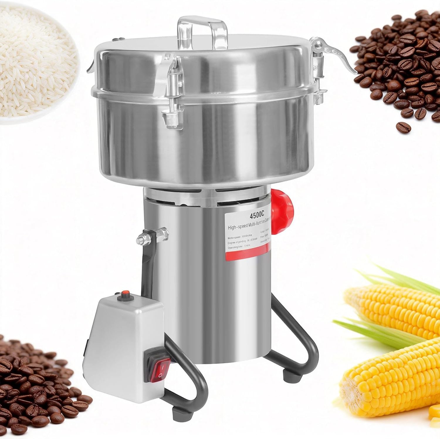 5000W Electric Grain Mill Grinder, 4500g Commercial Spice Grinder 30000r/min Speed Dry Grinders Machine, Superfine Grinding Machine for Grinding a Wide Variety of Dry Materials (9.92 lbs)