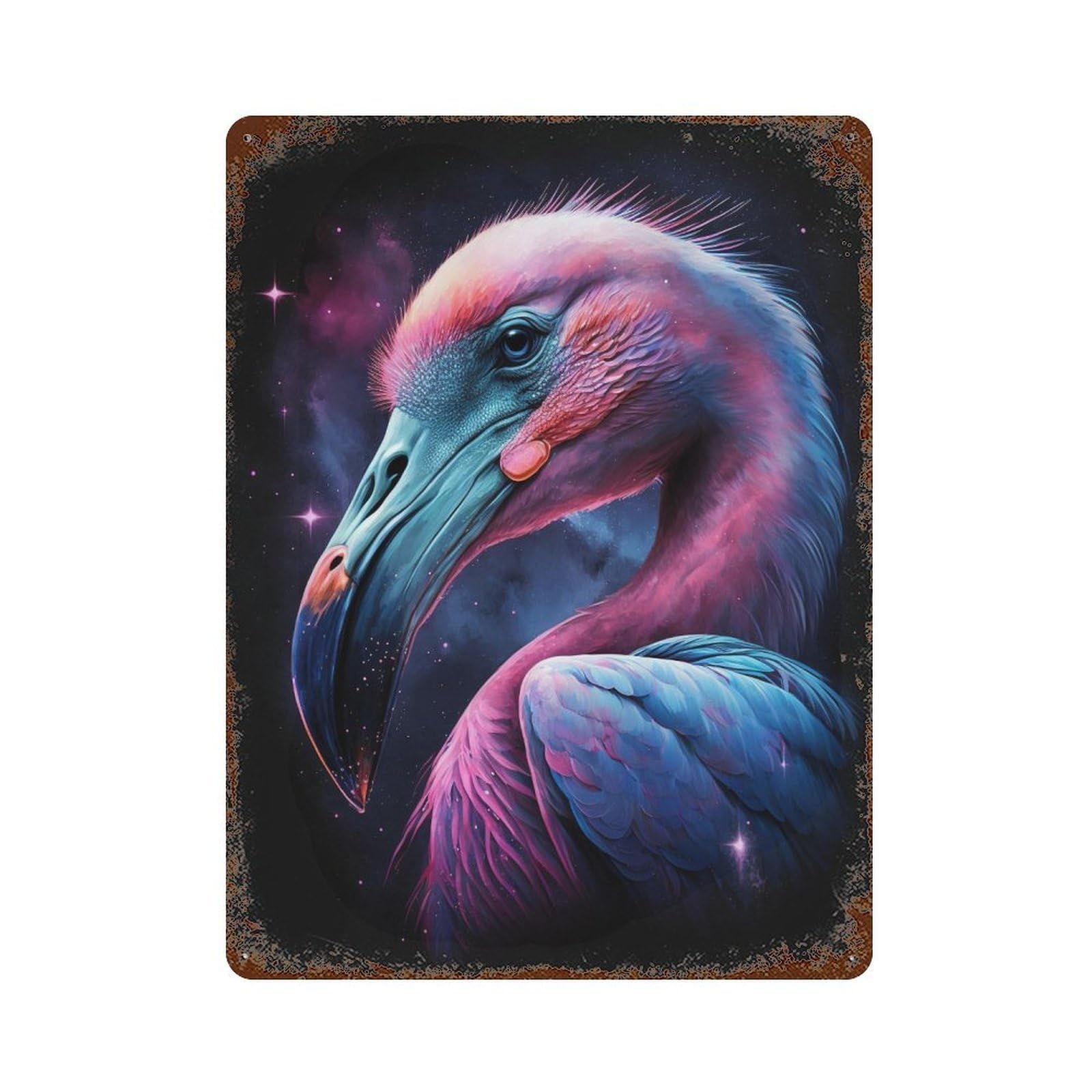 Cosmic Flamingo Art Print-9 Vintage Metal Tin Sign 15.7"x11.8", Farmhouse Wall Decor for Garage, Bar And Workshop Decor
