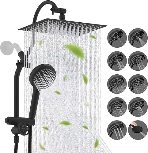 Miniatura 24 de Hibbent Combo de Cabezal de Ducha de Lluvia de Filtro Dual de 10 Pulgadas Todo en Metal, Cabezal de Ducha de Filtro de Alta Presión con Mango de 10