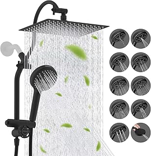 Hibbent cUPC Certified All Metal 12" Rainfall Showerhead Combo, High Pressure Shower Head with 10-Sprays Handheld, Innovative 4-way Diverter with Pause Mode, 71'' Shower Hose and Holder, Matte Black