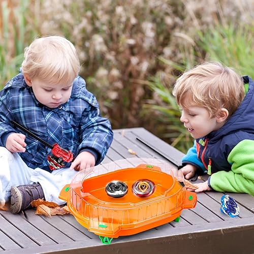 Vista 3 de COCOFOX Juego de juguetes Battling Top Burst, 6 tops de batalla, 2 lanzadores y 1 estadio, juguetes para niños y niñas de 6 años y más (naranja)