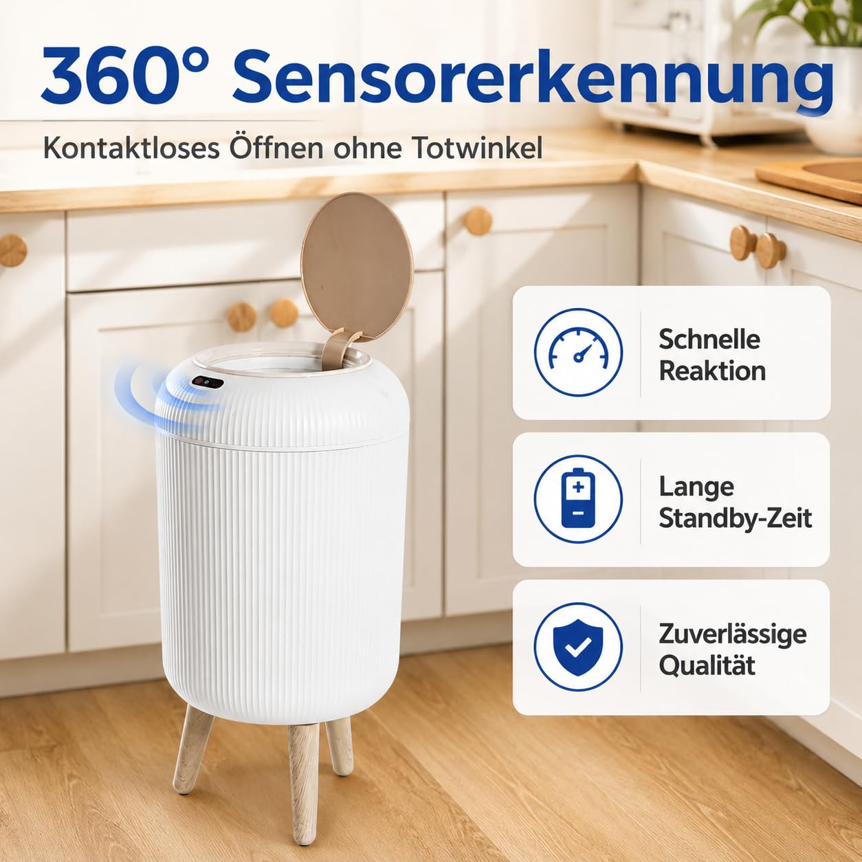 Smart Mülleimer mit Sensor,Weiß,10L,für Küche und Badezimmer, klein Geruchsdichter Trash Can Automatisch, Ideal als Bad Mülleimer, mit Deckel (Weiß)