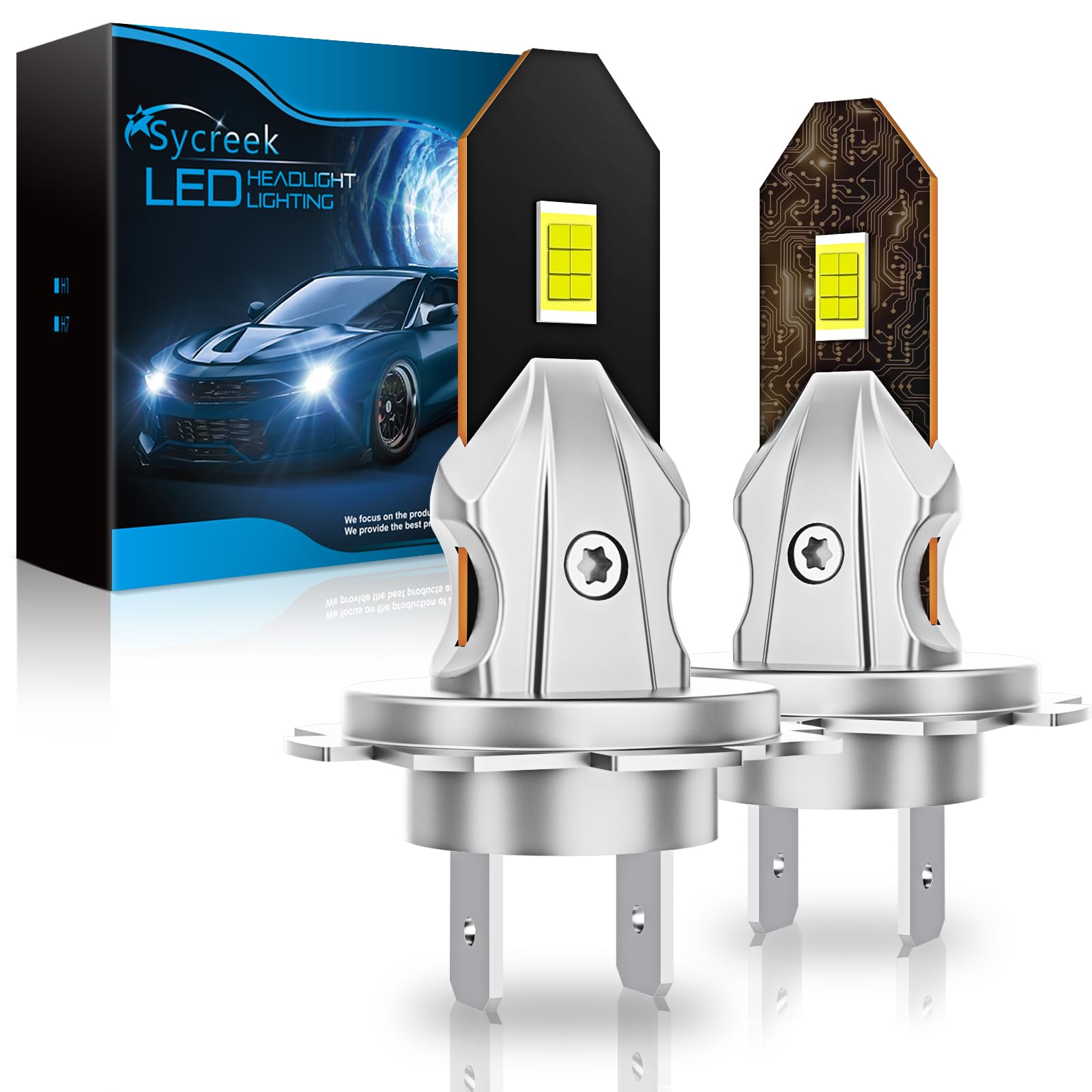 Sycreek Lampadine H7 LED 6500K Canbus Senza Ventola Plug & Play | 28000LM per coppia, 650% più luminose, senza ventola, raffreddamento in rame, canbus 98%, luce bianca 6500K, plug and play
