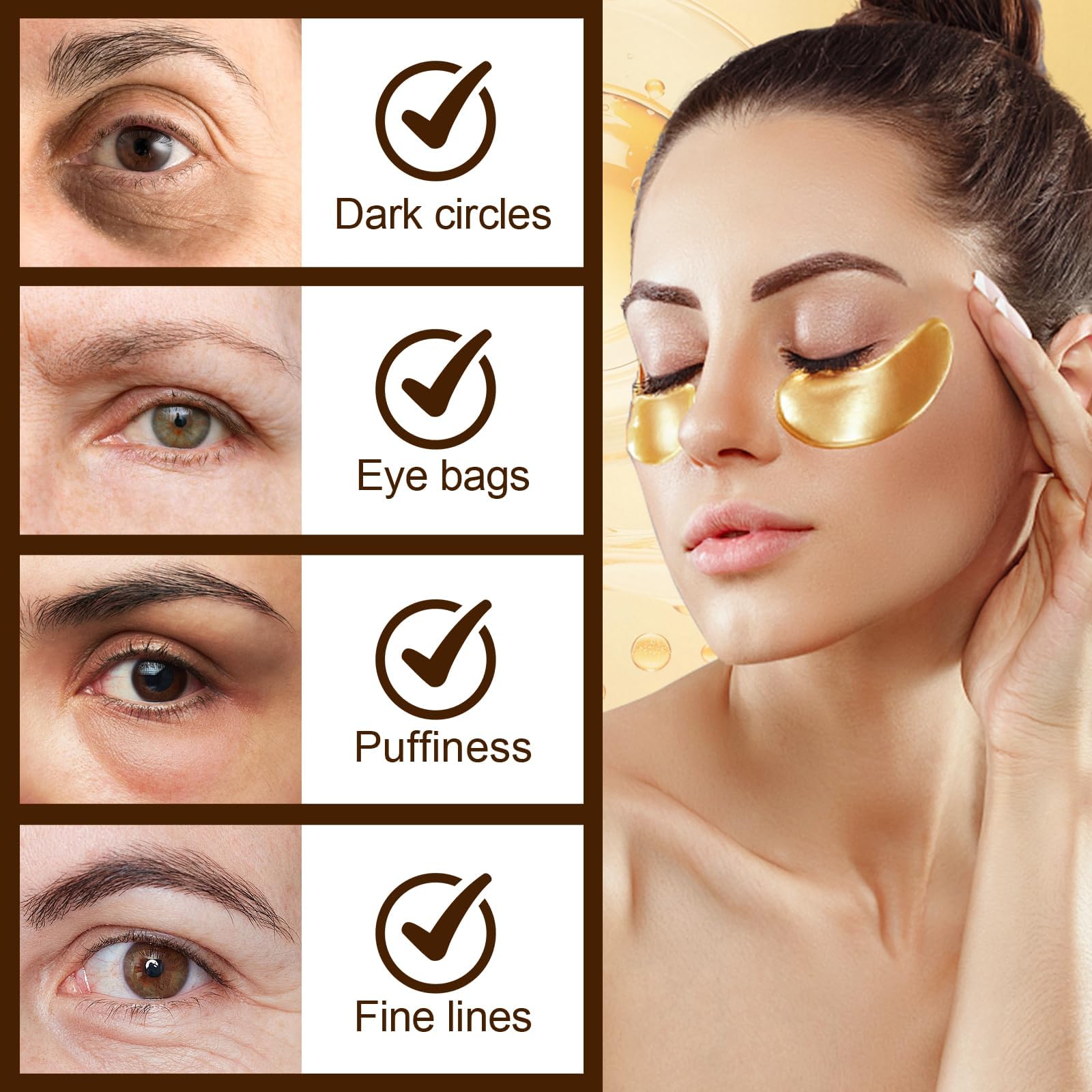 60 Pcs Patch Occhi 24k Gold, Maschera Occhi Collagene, Combattente Occhiaie Scure E Borse Sotto Gli Occhi, Idratante E Lenitiva Per Occhi Gonfi, Effetto Idratante E Antietà, Unisex