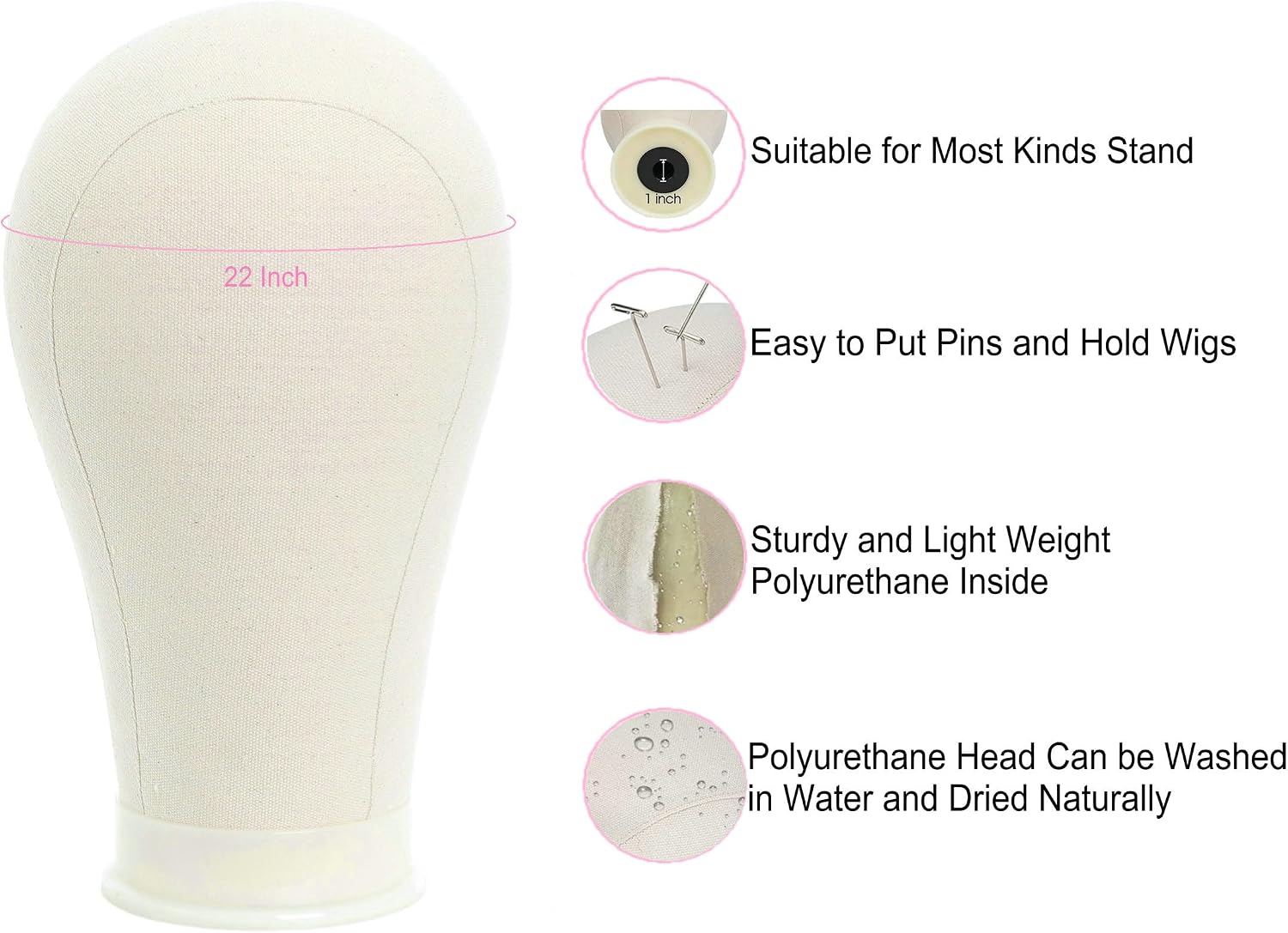 FUTAI 23 inches Canvas Mannequin Head with Tripod Stand Wig Cap T Pins Rat Tail Comb and Hairpins for Wig Making Practice Styling Training Display