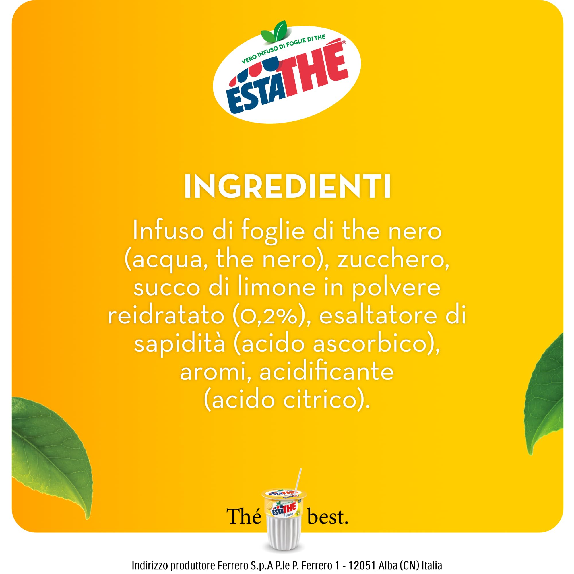 Estathé Limone - The Freddo con Vero Infuso di Foglie di The e Succo di Limone, Bevanda Analcolica Senza Glutine, 12 Bottiglie da 400 ml