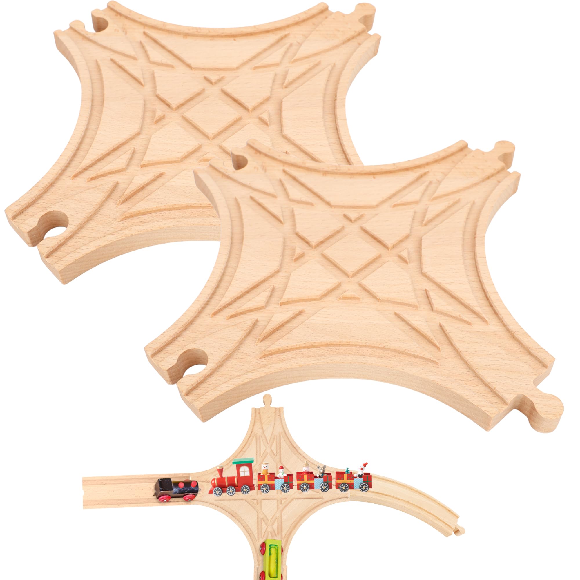 2 Pack Wood Train Track Expansion Accessories Wooden Train Track Multi Way Switch Track for Most Major Toy Trains Railway Table Games