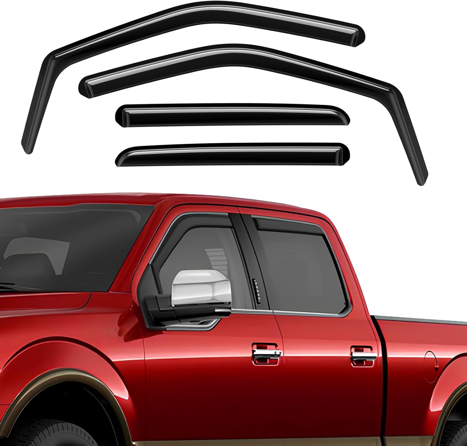 in-Channel Rain Guards Compatible with Ford F150 2015-2025, Extra Durable Side Window Deflectors, 2020 2021 2022 2023 2024 2025 F150 Wind Deflectors Rain Guard Black - 4 PCS
