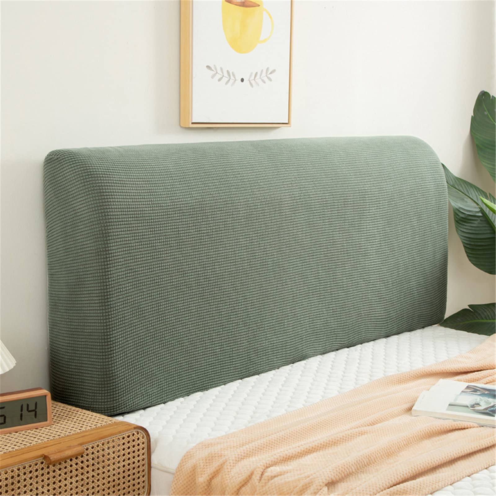 FANSU Headboard Cover for Single Double King Size Bed, Polar fleece Dustproof Headboard Wrap, Stretch All-Inclusive Bed Head Protector Cover Modern Bedroom Decoration (Green,120cm)