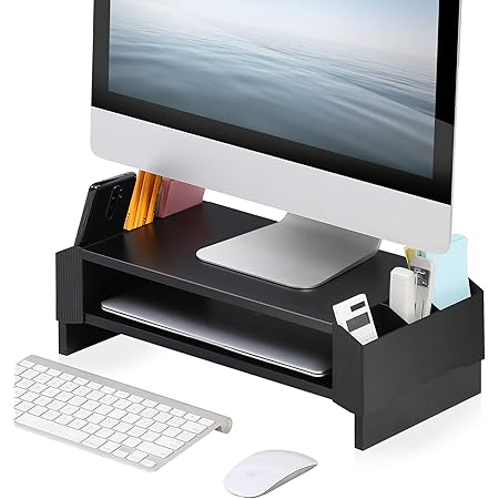 Amazon Fitueyes モニター台 机上台 収納ケース付き パソコンスタンド 机上整理 キーボード収納 ２段式 木製 ブラック Dtwp デスク上置棚 文房具 オフィス用品