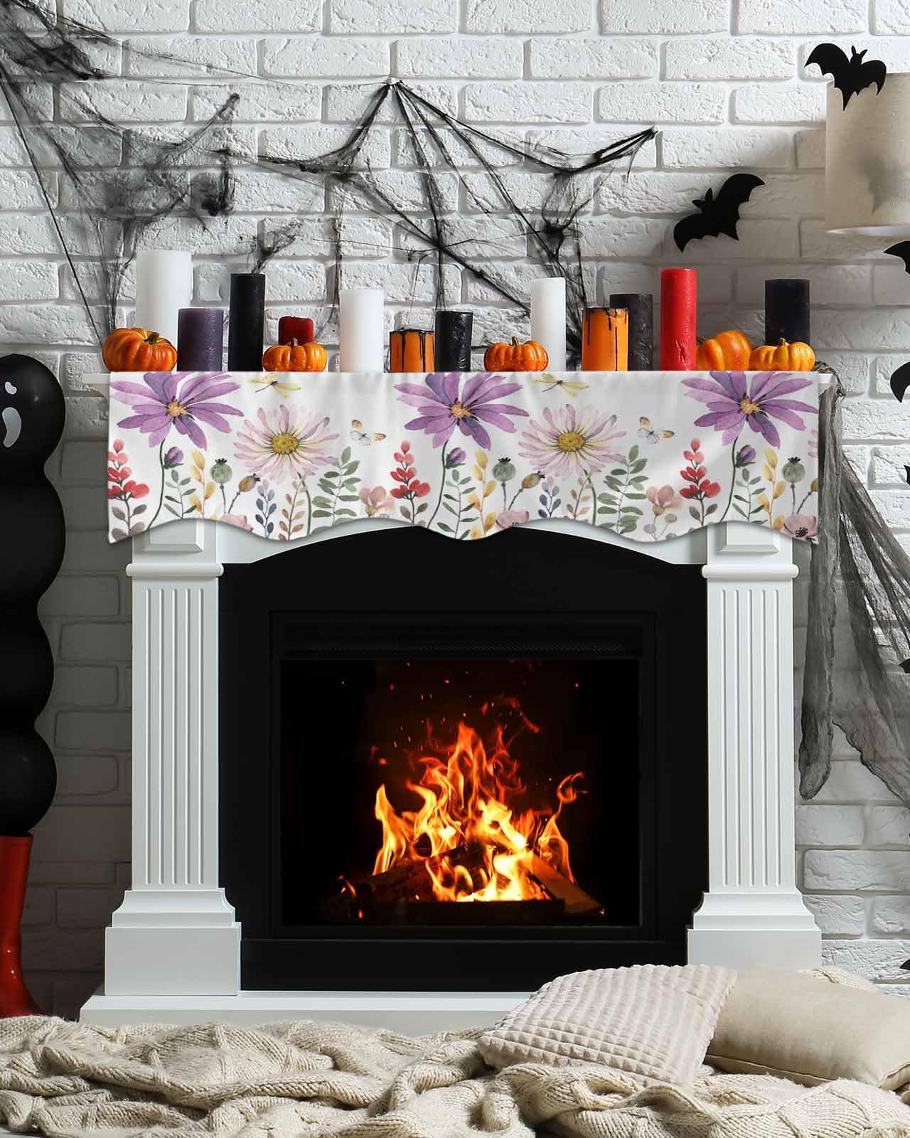 Grey Black Abstract Art Fireplace Mantel Scarf – 70" X 17", Polyester, Modern Geometric Runner For Home Decor