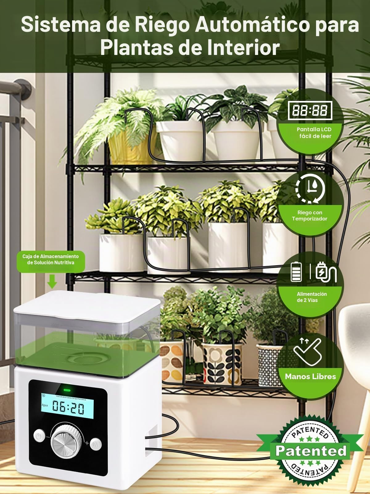 Sistema de riego automático, riego automático para plantas de interior, sistema de riego automático para plantas de interior, ideal como sistema de riego de vacaciones