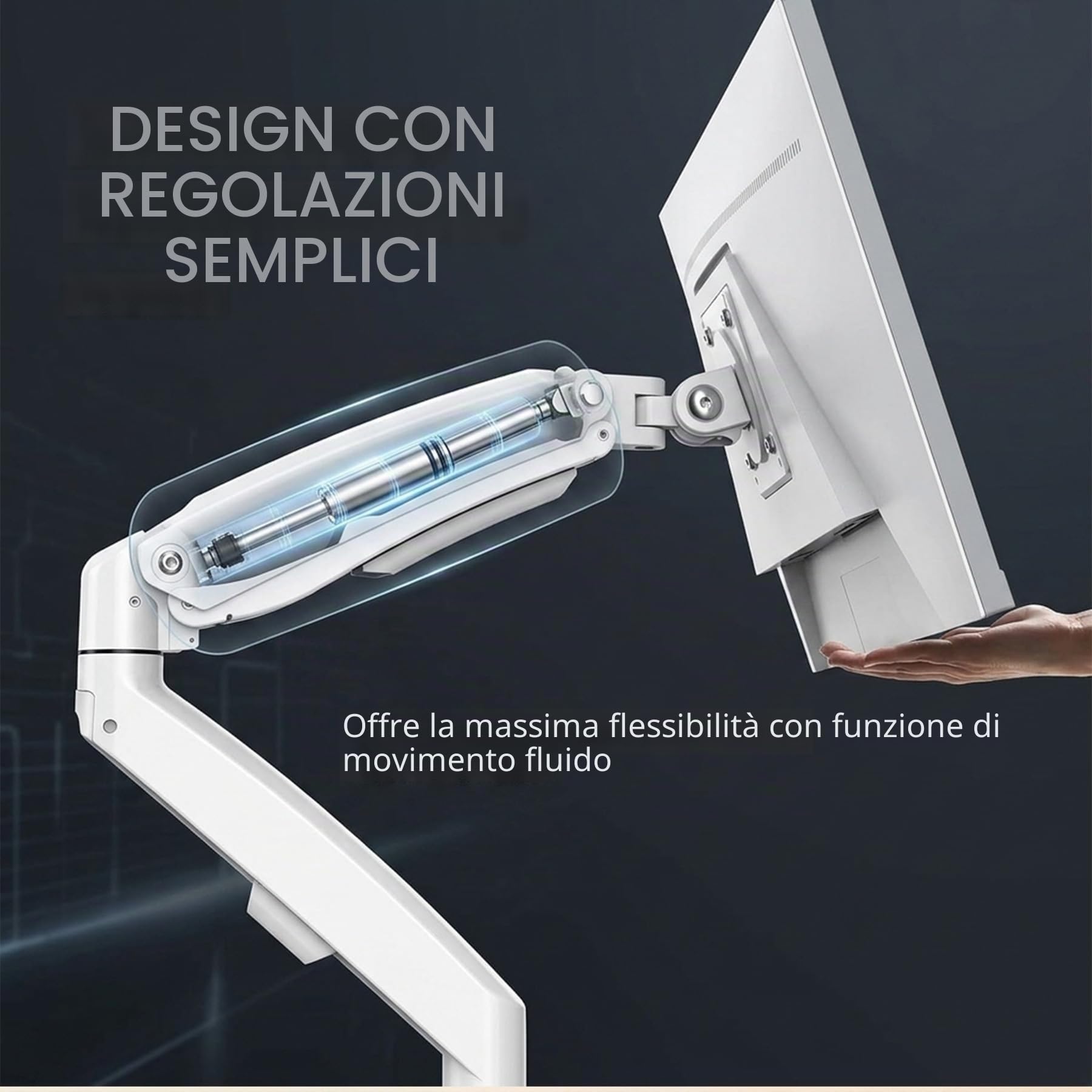 Bianco Supporto Doppio Monitor Scrivania 17-30 pollici Braccio Monitor Arm PC LED LCD Vesa 75 mm e 100 mm, 2-9kg, Molla a Gas, M22W