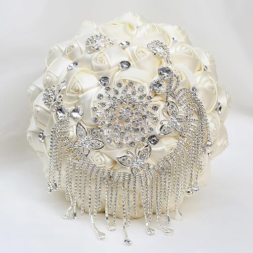 Miniatura 8 de Gkvszy Broche de novia con perlas de diamantes de imitación dorados brillantes para novia, dama de honor, quinceañera, ramo de rosas satinadas, ramo