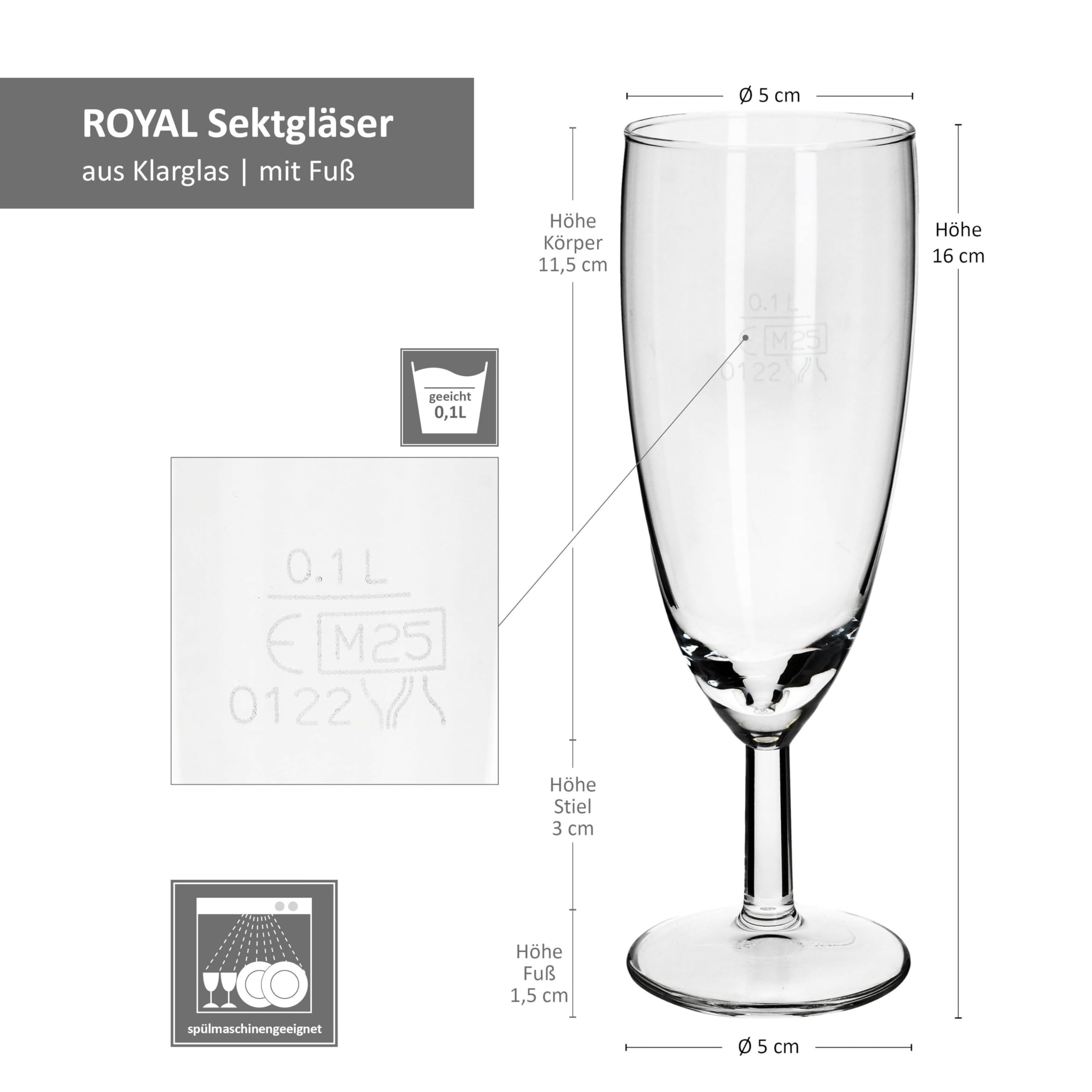 MamboCat Royal Lot de 120 flûtes à champagne I Calibré 0,1 l, hauteur 16 cm I Flûte à champagne transparente moderne avec pied I Flûte à champagne pour prosecco, champagne, etc. Verres transparents