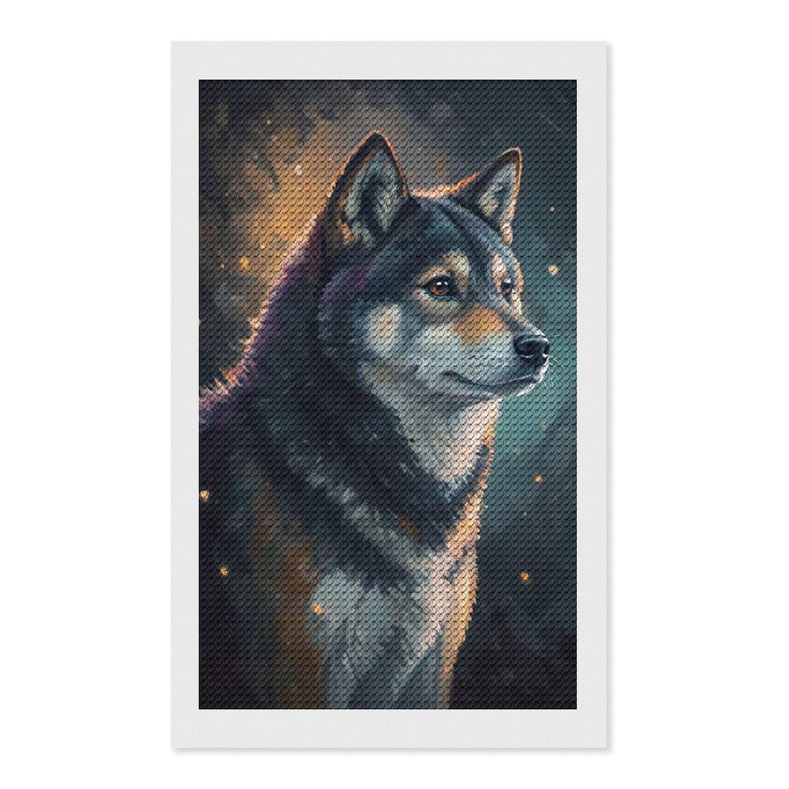 Junmoney Wolf Portrait with Golden Light Diamond Painting Canvas Kit 12"x20", Relaxing DIY, Modern Decor, Aesthetic Room Decor, Home Wall Art, Wall Art Gift