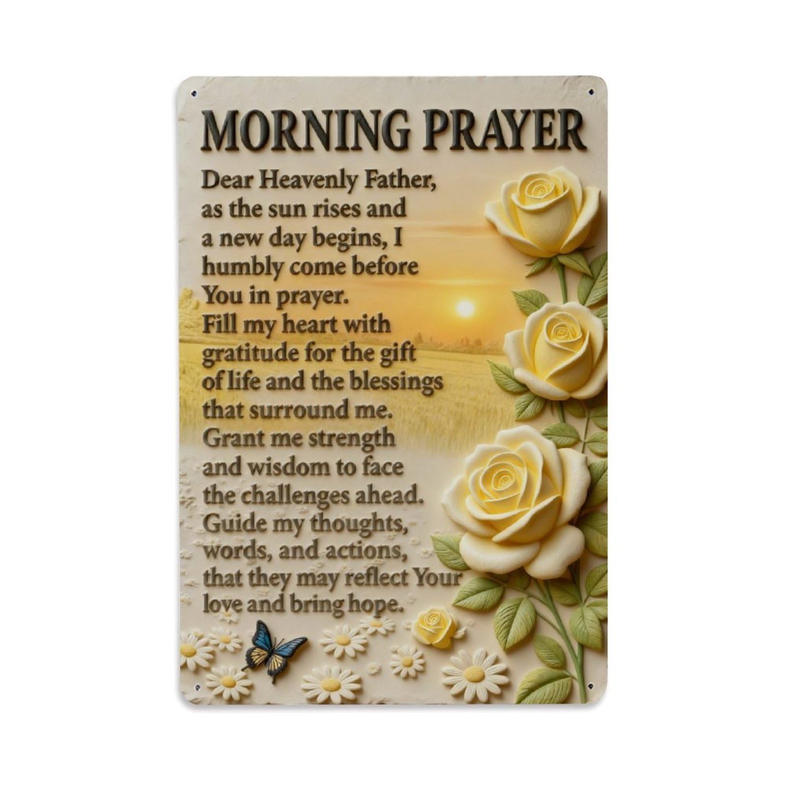 Morning Prayer Roses Sunlight Field Vintage Metal Tin Sign Retro Wall Decor, Bar Garage Cafe Kitchen Home Wall Art Poster Decoration 8x12inches