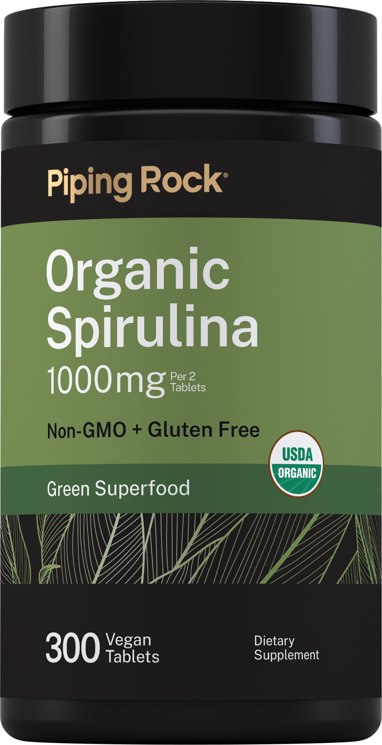 Piping Rock Organic Spirulina | 1000mg | 300 Tablets