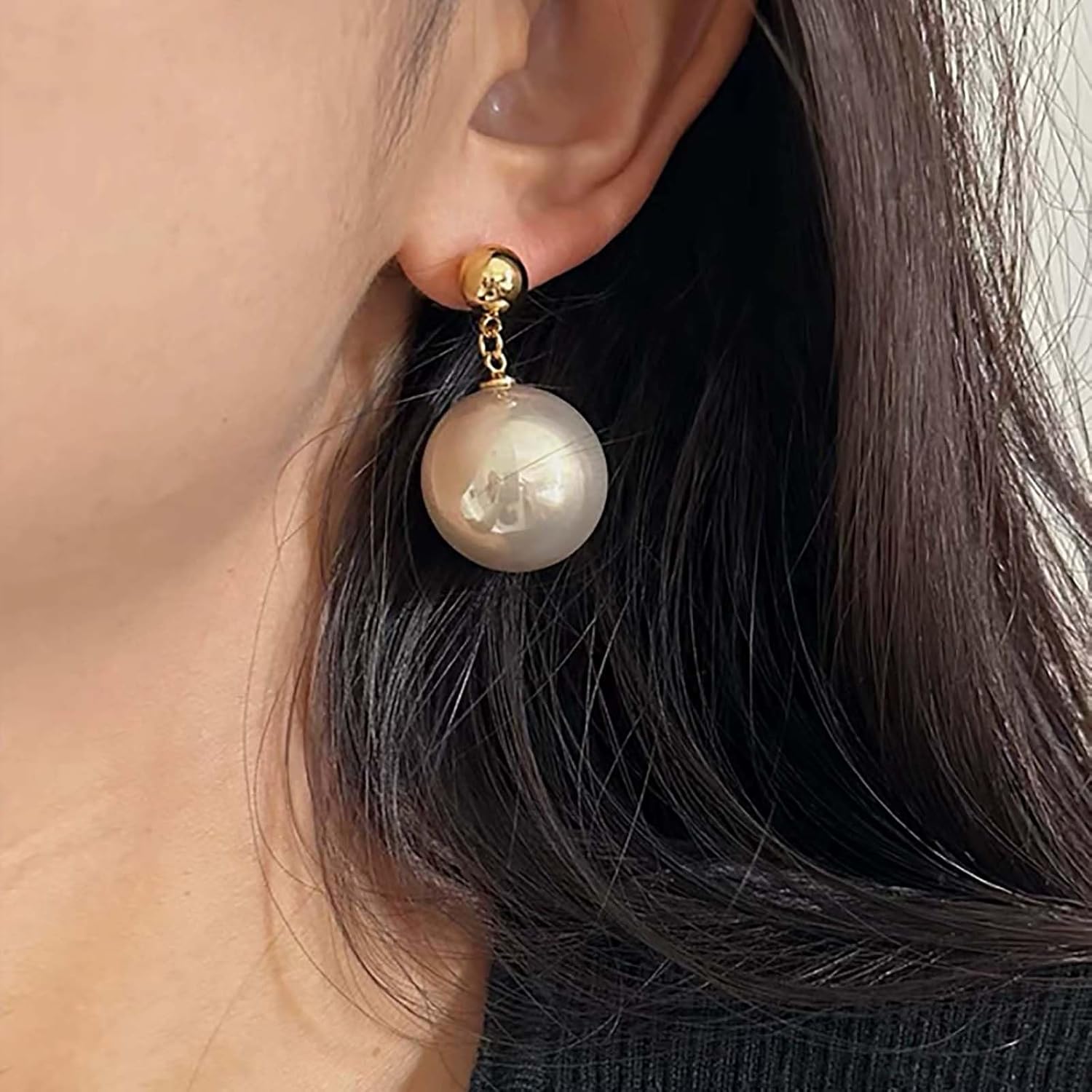 Vintage Large Pearl Dangle Earrings Wedding White Pearl Earrings Minimalist Big Round Ball Bead Drop Studs Statement Jewelry for Women - Image 2