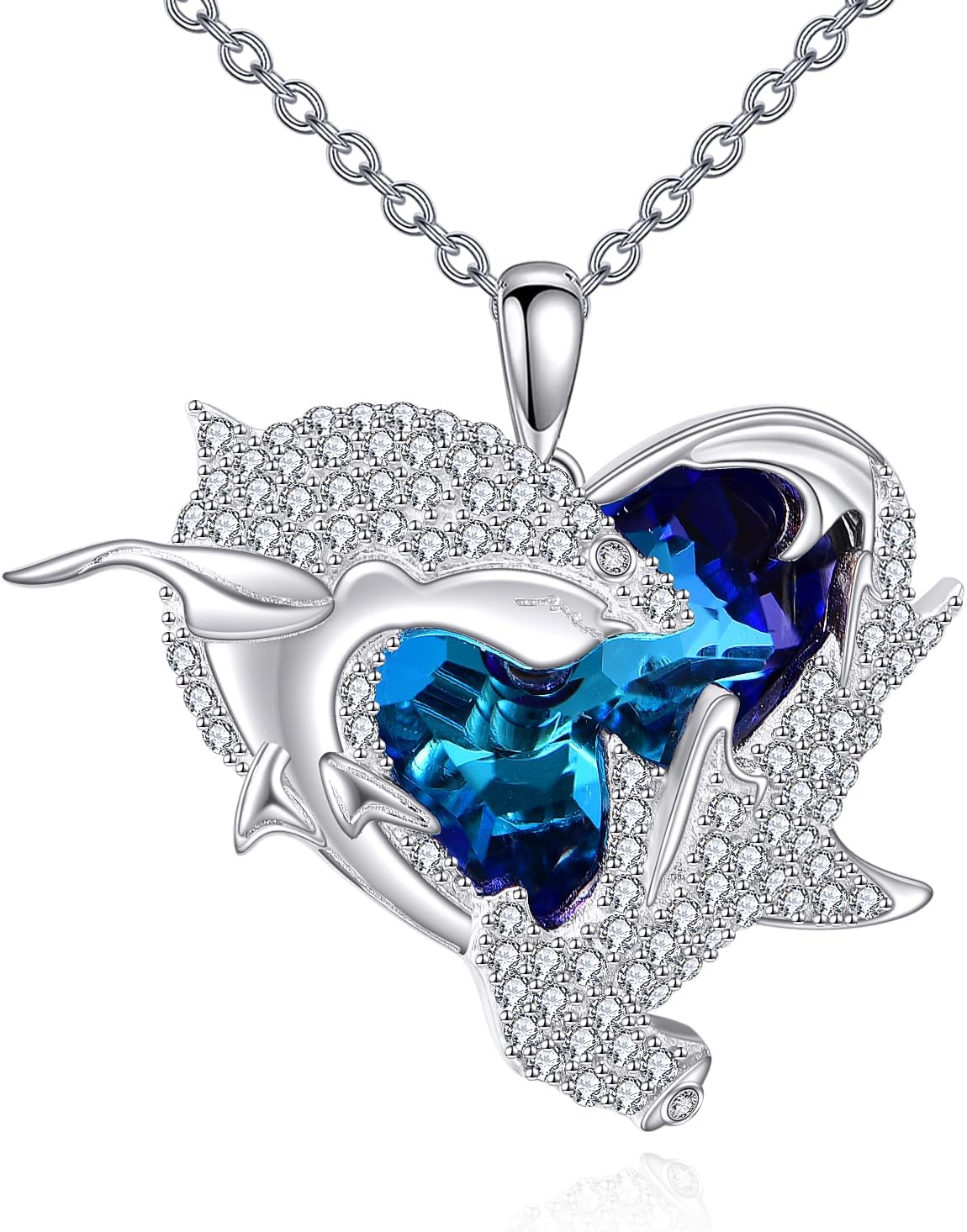 Cubic Zirconia Animal Necklace Sterling Silver Manta/Whale/Dolphin/Pendant Ocean Animal Jewelry Gifts for Women
