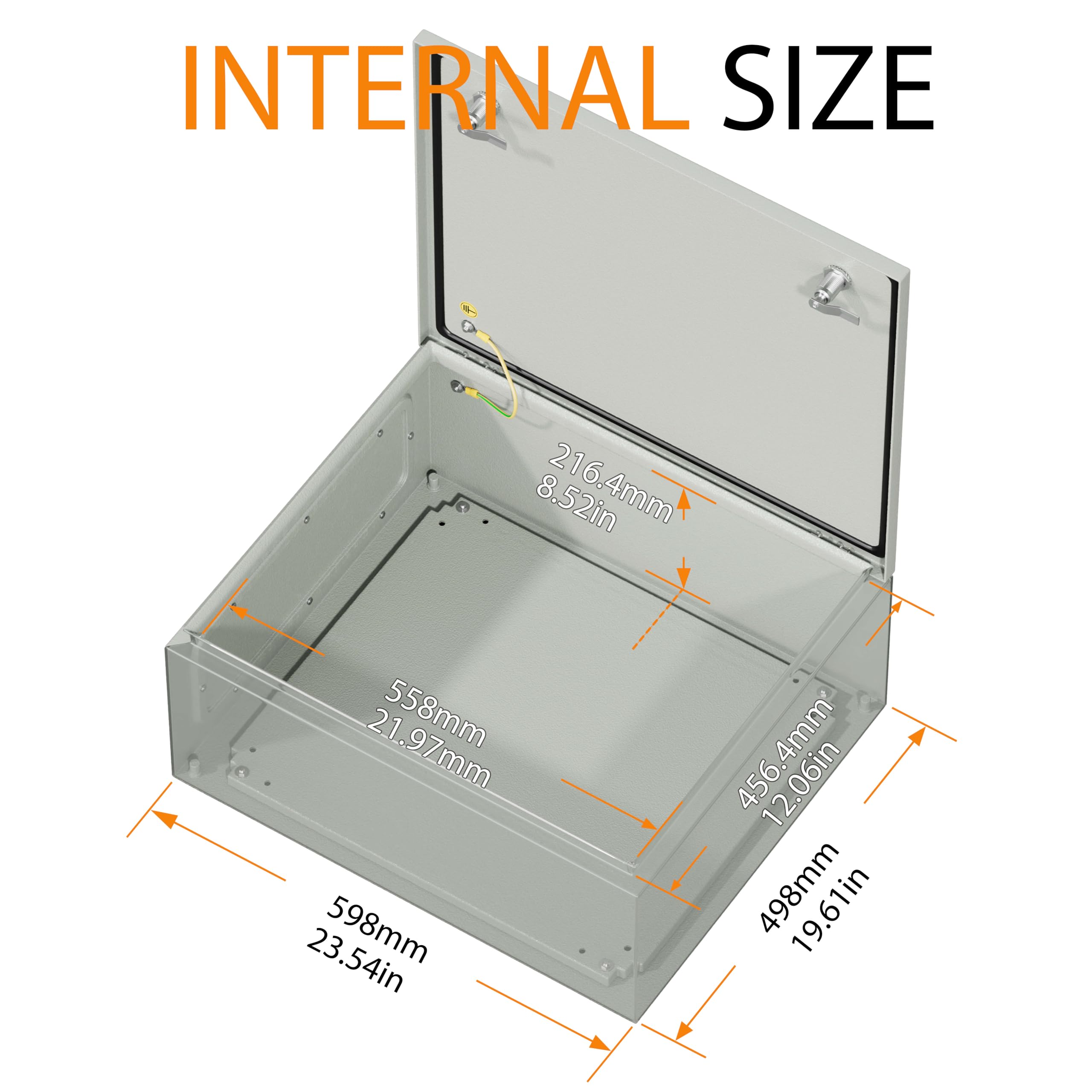 Abzweigdose, IP65 wasserdichtes Metallgehäuse Verteilerdose Verteilerkasten für elektrische Projekte, inklusive Montageplatte und Wandhalterung (61 x 50 x 25 cm)