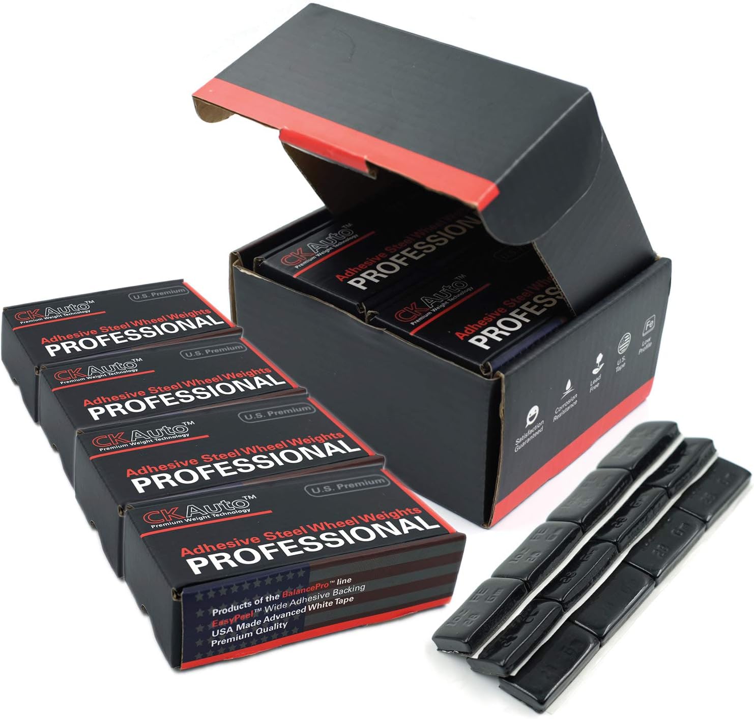 CKAuto 4 Boxes, 288Pcs, 1oz, Black, Adhesive Stick on Wheel Weights, EasyPeel Tape, 72 oz/Box, US Quality