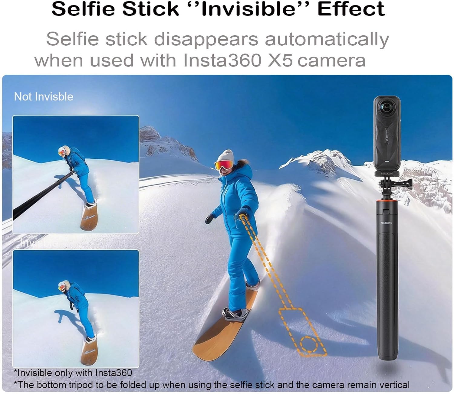 for Insta360 AcePro 2/X5 53'' Selfie Stick Tripod, Magnetic Quick Release Adapter 135cm Selfie Stick Extended Pole Handle Grip for Insta360 X5/AcePro 2, Table Desk Tripod for X5 Accessories
