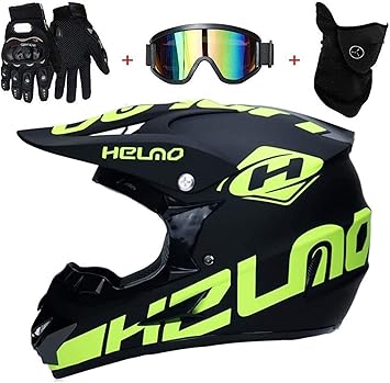Amazon Co Jp ヘルメットモトクロスヘルメット オートバイ オフロードヘルメット Atvヘルメット メガネ手袋を持つ子供フルフェイス ヘルメットmtbは マスク 4枚 車 バイク