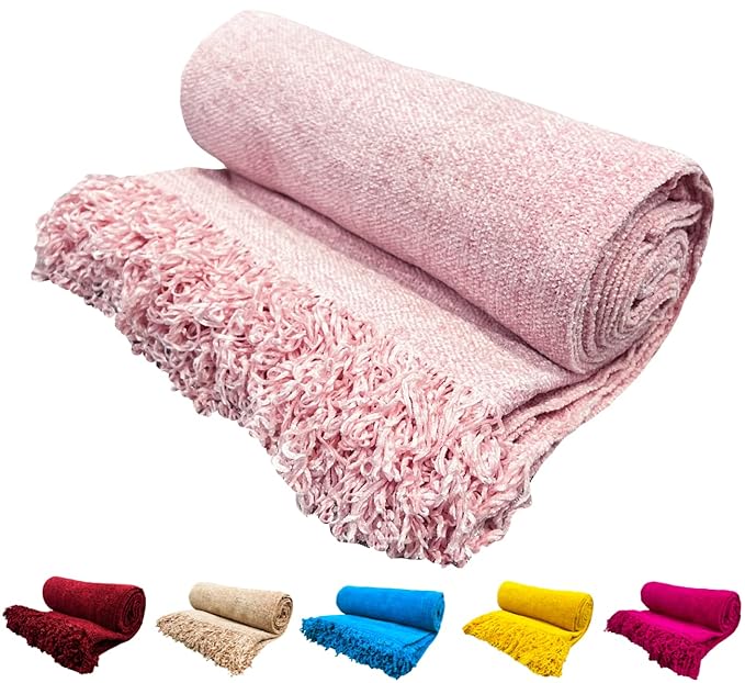 Fashion Throw Sofa Throws for 3 Seater | Soft Chenille Sofa Throw | Throws for Sofa and Couch | Throw Blanket (Size : 70X55 inch) (Baby Pink)