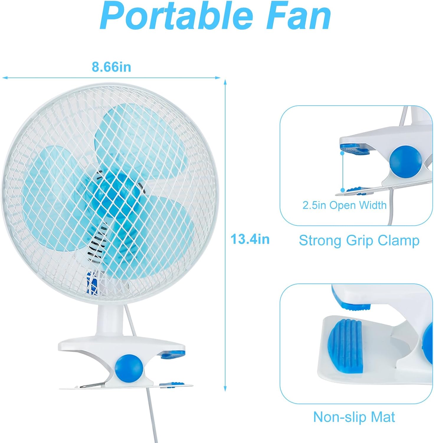 Portable Clip on Fan, 8.66" Desk Fan with Auto Shaking Function