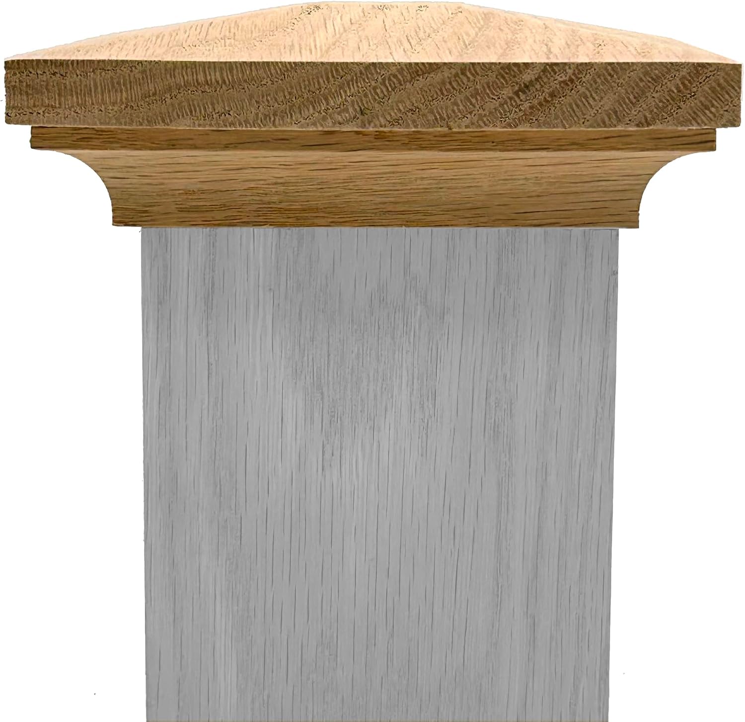 Flat Peak Newel Cap - 930 Style, for 3" Square Newel Posts, Hardwood (Red Oak)