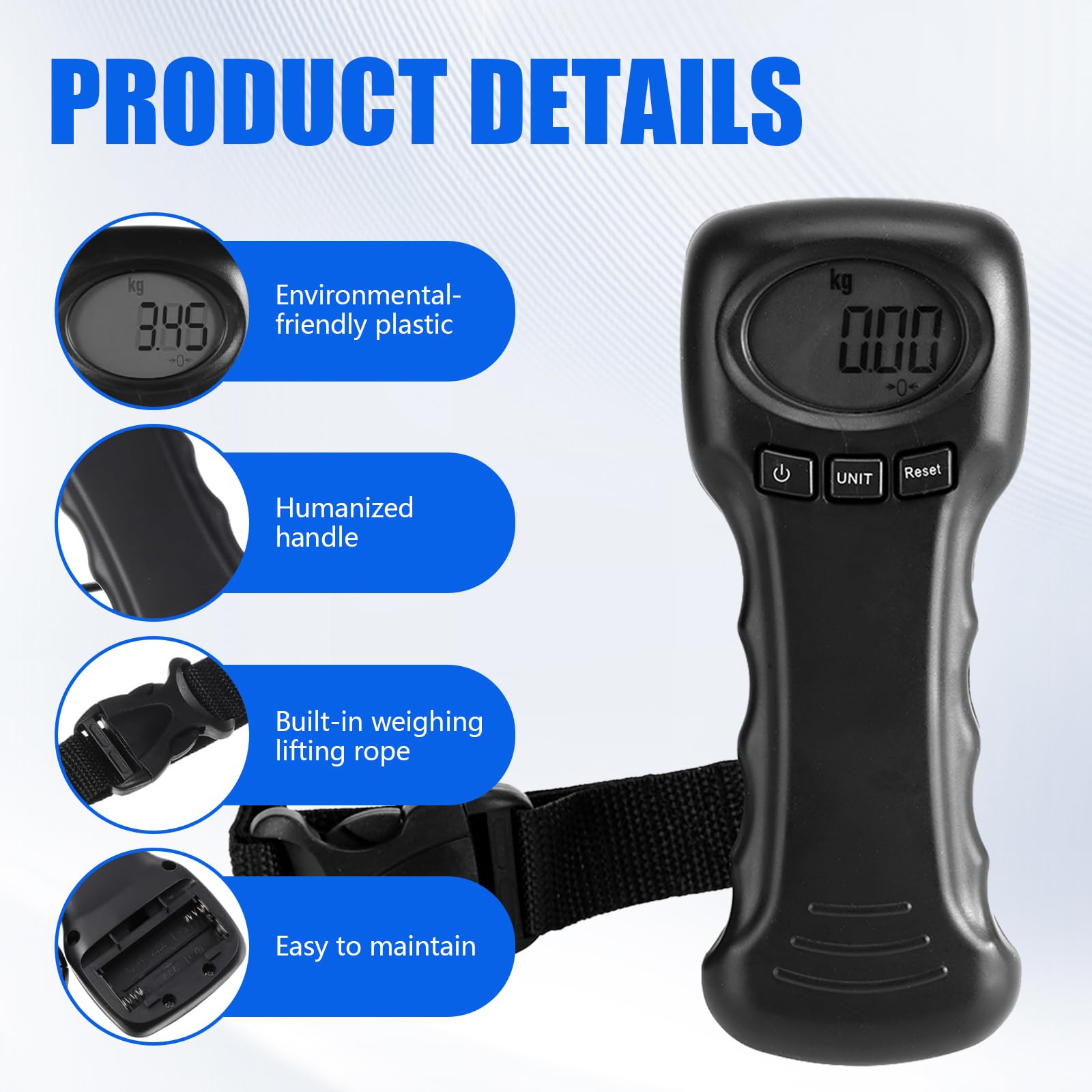 Tragbare Gepäckwaage Reise Digital, 44kg/97lb Kofferwaage, ABS Hängewaage, Schwarz Gepäckwaage mit Haken, Stabile Gewichtsmaschine für Gepäck, Reisen, Tasche