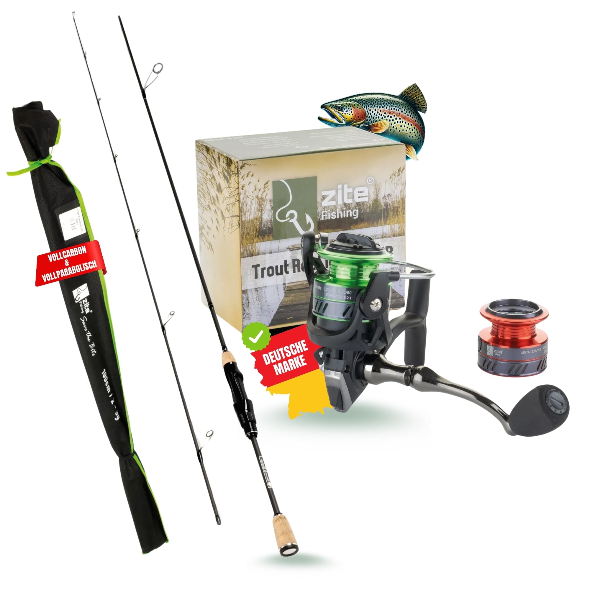Zite Fishing UL Rute/Forellenrute 190cm 2-5g | Trout-Spoon Angel-Rute | Spinnrute Ultra Light mit Korkgriff zum Barsch & Forellen Angeln, Angeln Rute, Spinnruten, Forellen-Rute, Forellen-Angel
