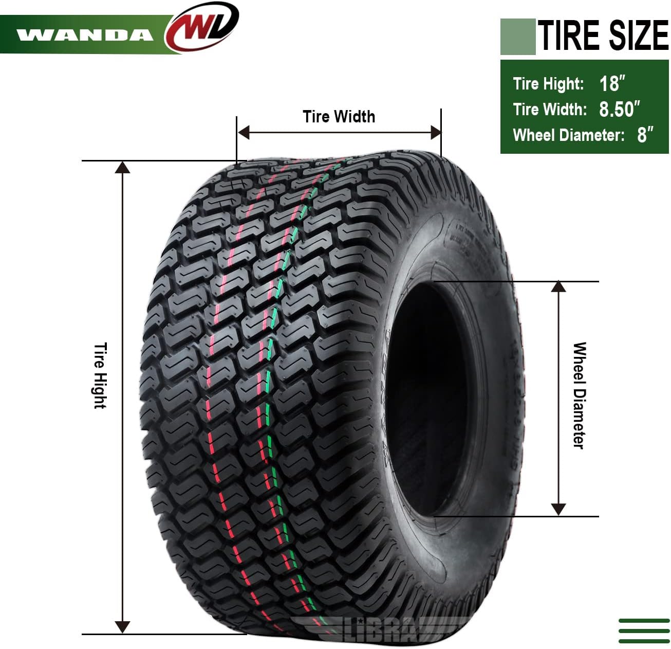 WANDA Set 2 18x8.50-8 Lawn Mower Utiility Cart Turf Tires 18X8.5X8 P332-13028