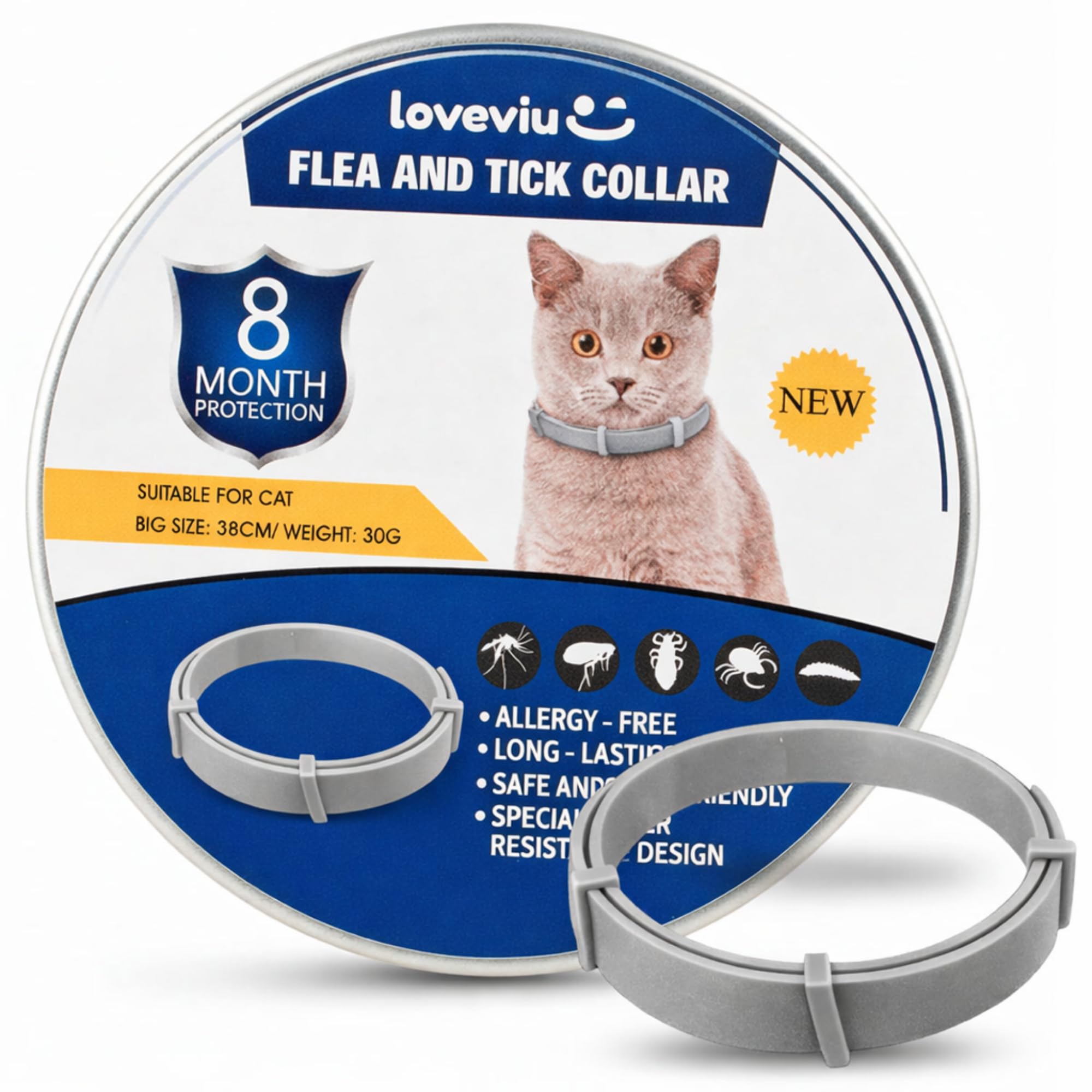 Collar Antiparasitario Gatos - 100% Natural – Protección 8 Meses contra Pulgas, Garrapatas, Mosquitos & Piojos – 38 cm, Impermeable y Ajustable, Uso al Aire Libre (Morado) — view 7