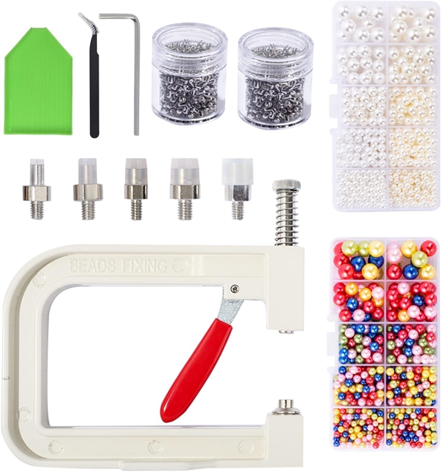 Pearl Beads Pearl Setting Machine And Hand Press Pearl Setting Tool, With Pearl Beads Screw Head Tweezer For Sewing Crafts Shoes Clothing DIY Sew Pearl Beads (Color : DZTZ 02)