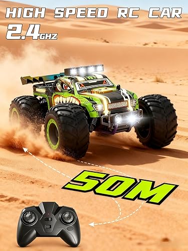 Miniatura 5 de Auto a control remoto, juguete de autos a control remoto, camión RC de alta velocidad de 20 KMH todoterreno con 2 faros delanteros y 2 baterías