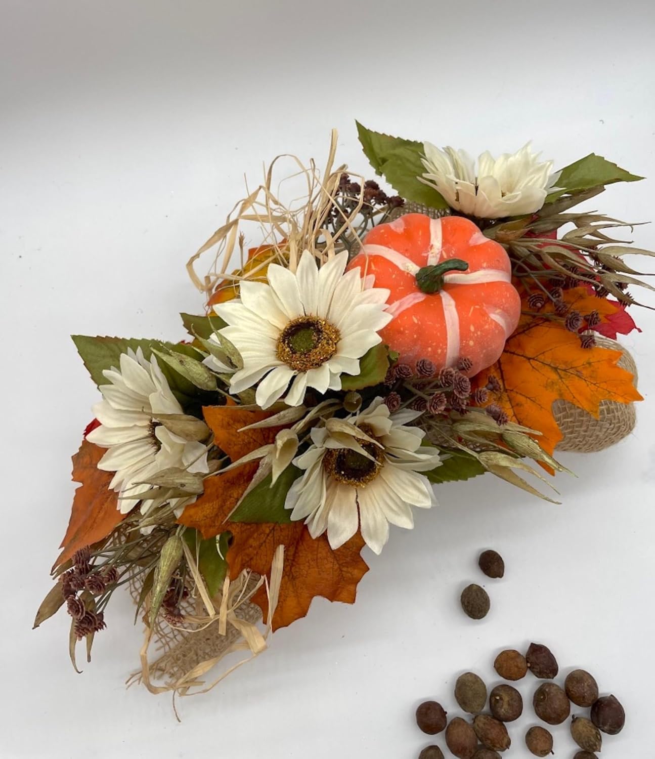 Welcome logo flowers Autumn Farmhouse Centerpiece, Thanksgiving Table Decor, Pumpkin Arrangement, Small Harvest Decoration In Rustic Box, Fall Coffee Table Idea for Home Décor(GREEN) For party and wed