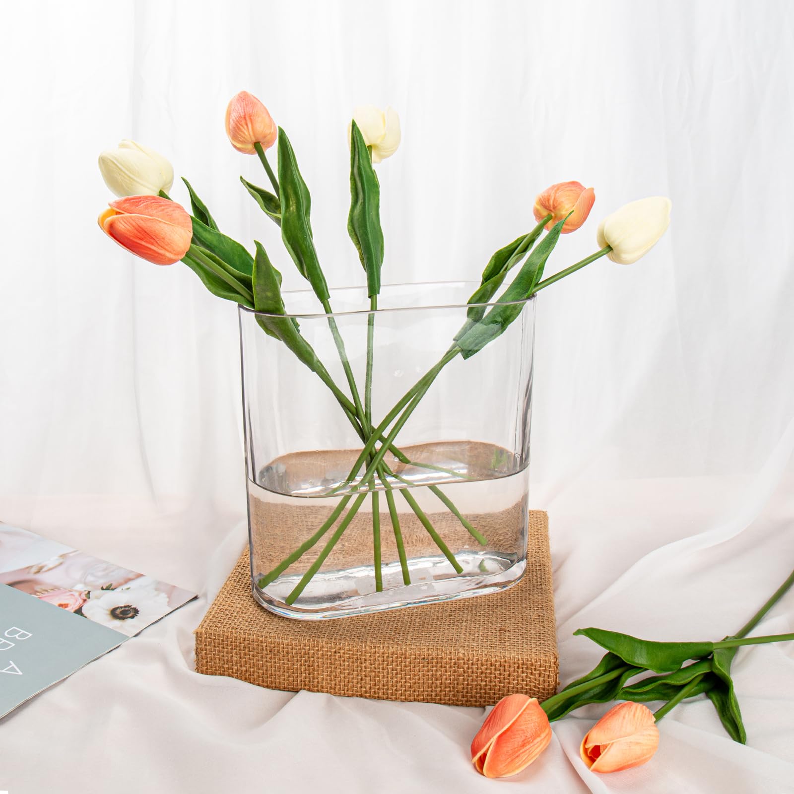 Clear Glass Vase 7 Inch Modern Vase for Flowers Unique Fluted Vase for Centerpiece Decorative for Wedding Dinning Living Room Table Home Office Home