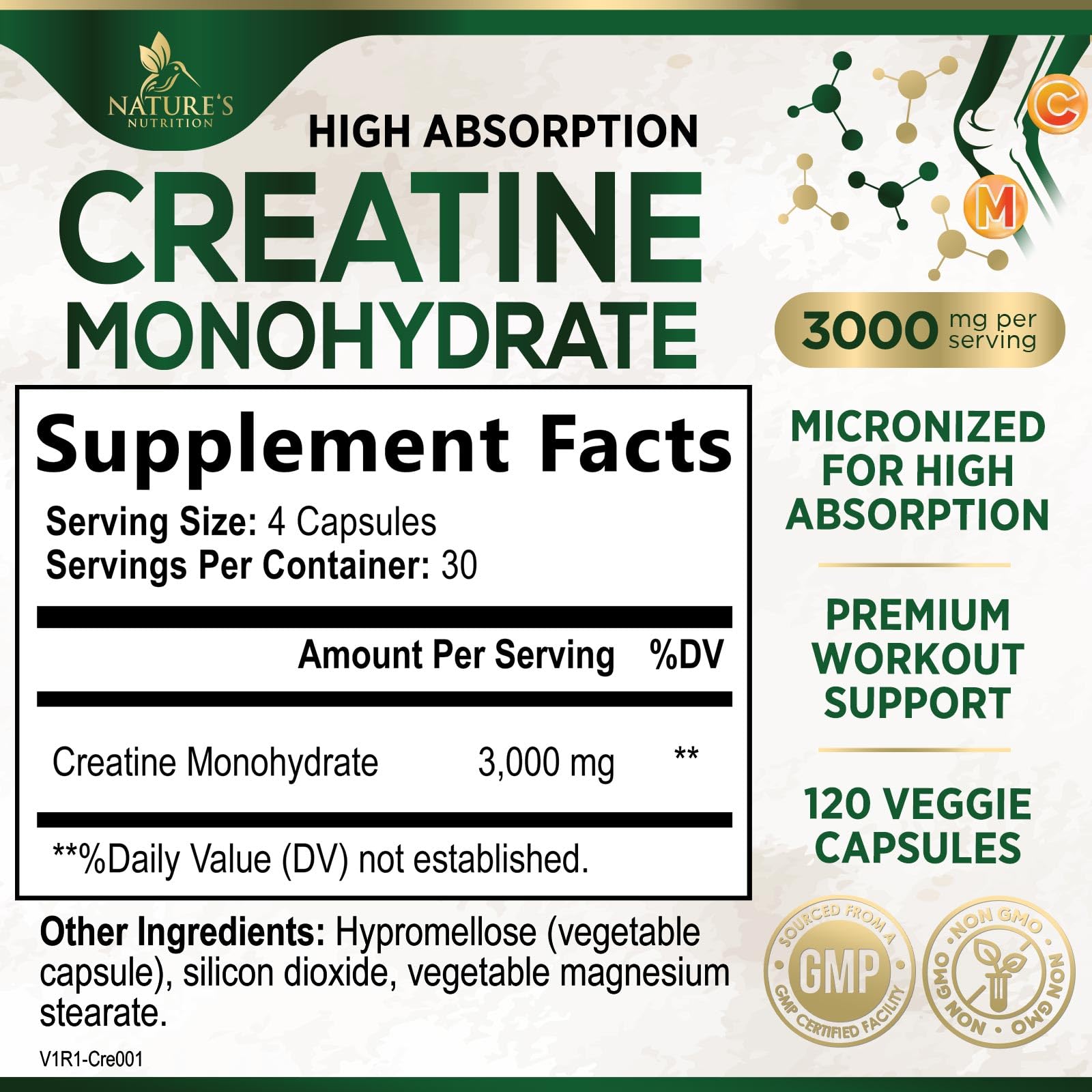 Creatine Monohydrate 3000mg Per Serving – Micronized Creatine Powder Capsules - Supports Lean Muscle, Strength, Energy, & Endurance - Nature's Supplement, Non-GMO, Bottled in USA - 120 Capsules — Amazon image 2