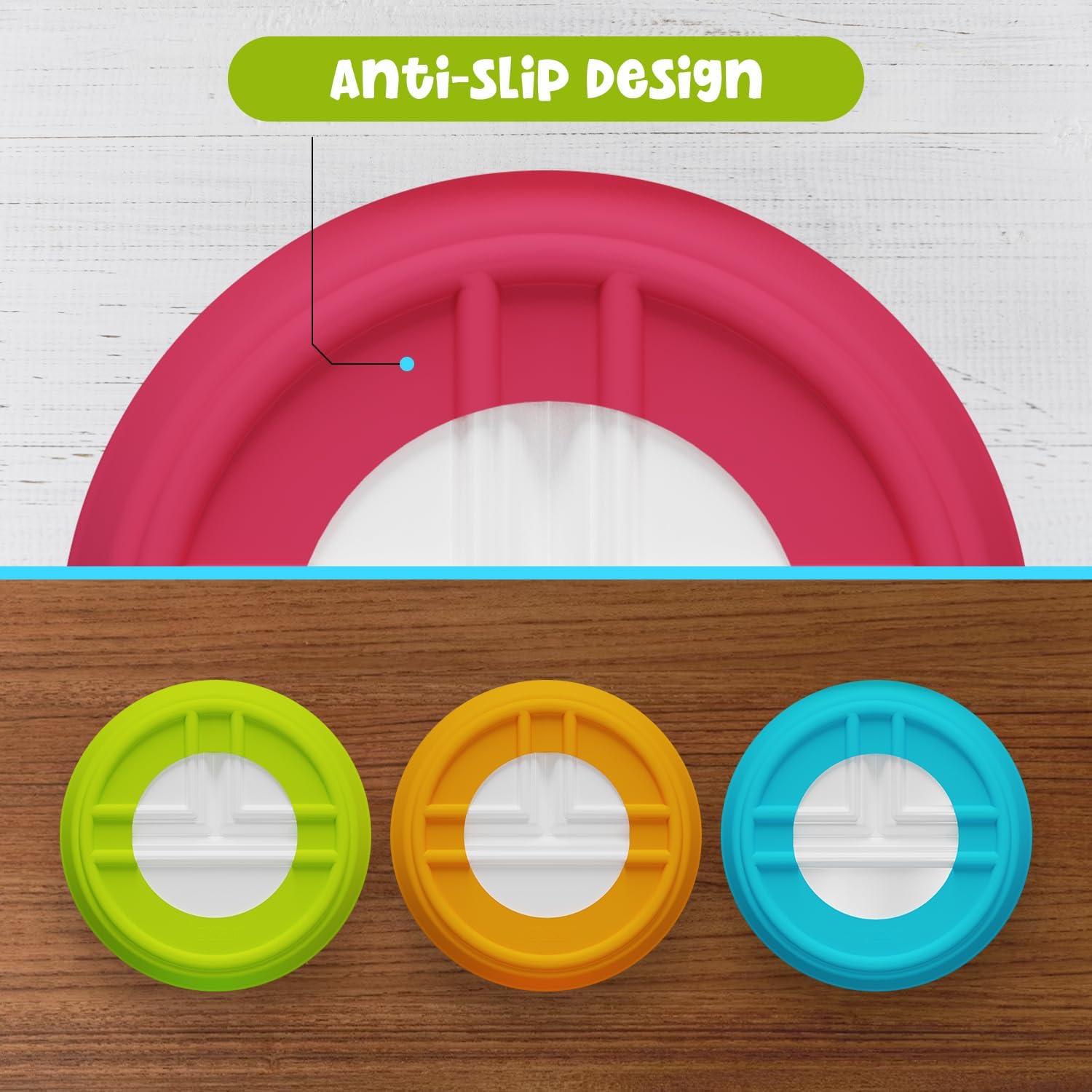 Kids Porcelain Plates with Anti-Slip Silicone Sleeves | Microwave & Dishwasher Safe | Premium Divided Toddler Plates for Eating | Perfect for Toddlers & Kids