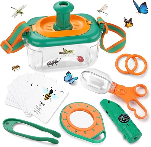 Miniatura 1 de SERRELIM Kit para atrapar insectos para niños, kit de explorador al aire libre con colector de insectos, silbato, brújula, lupa, kit de captura de