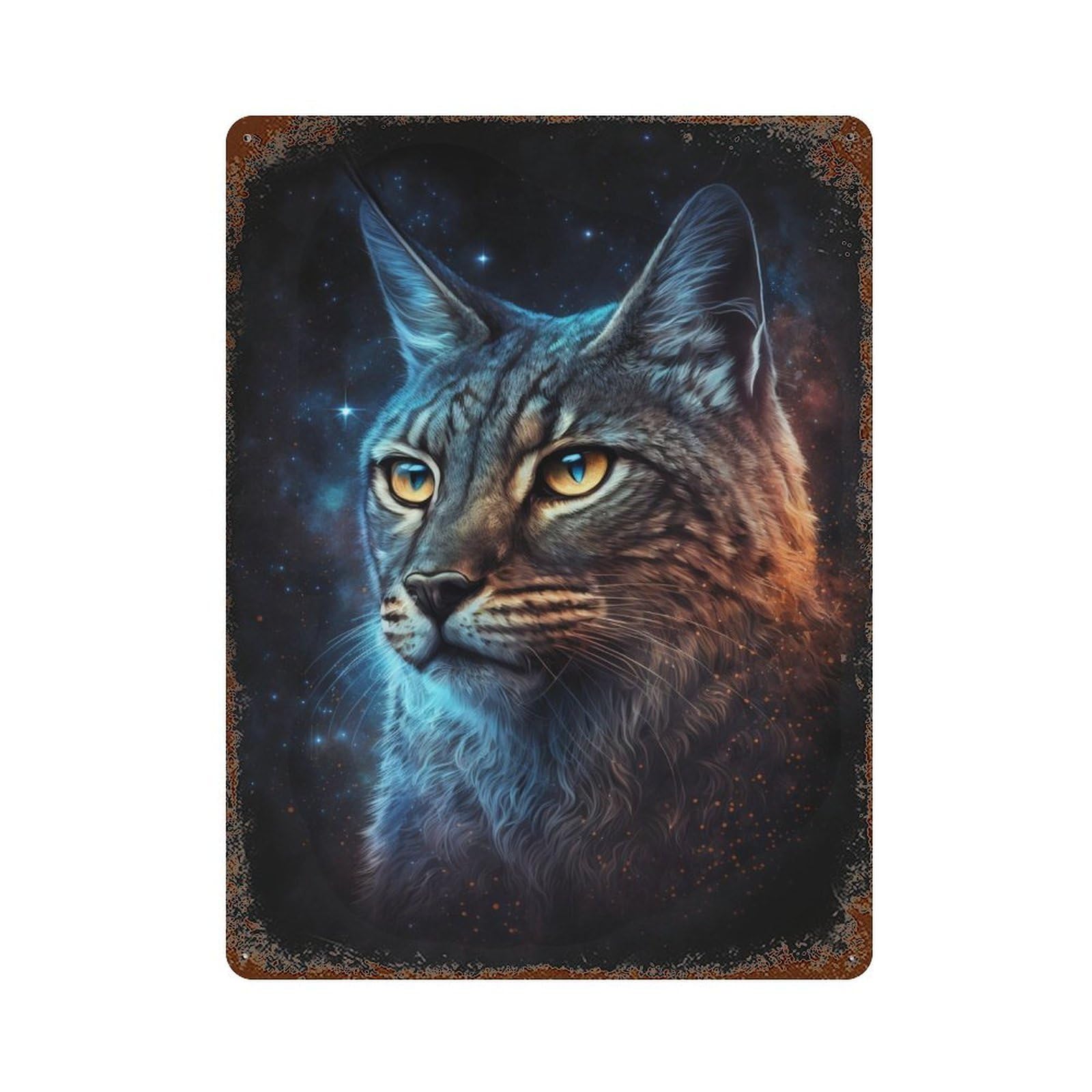 Cosmic Cat Portrait-12 Rustic Tin Plaque 15.7"x11.8", for Pub, Kitchen And Man Cave Decor, Vintage Wall Decor