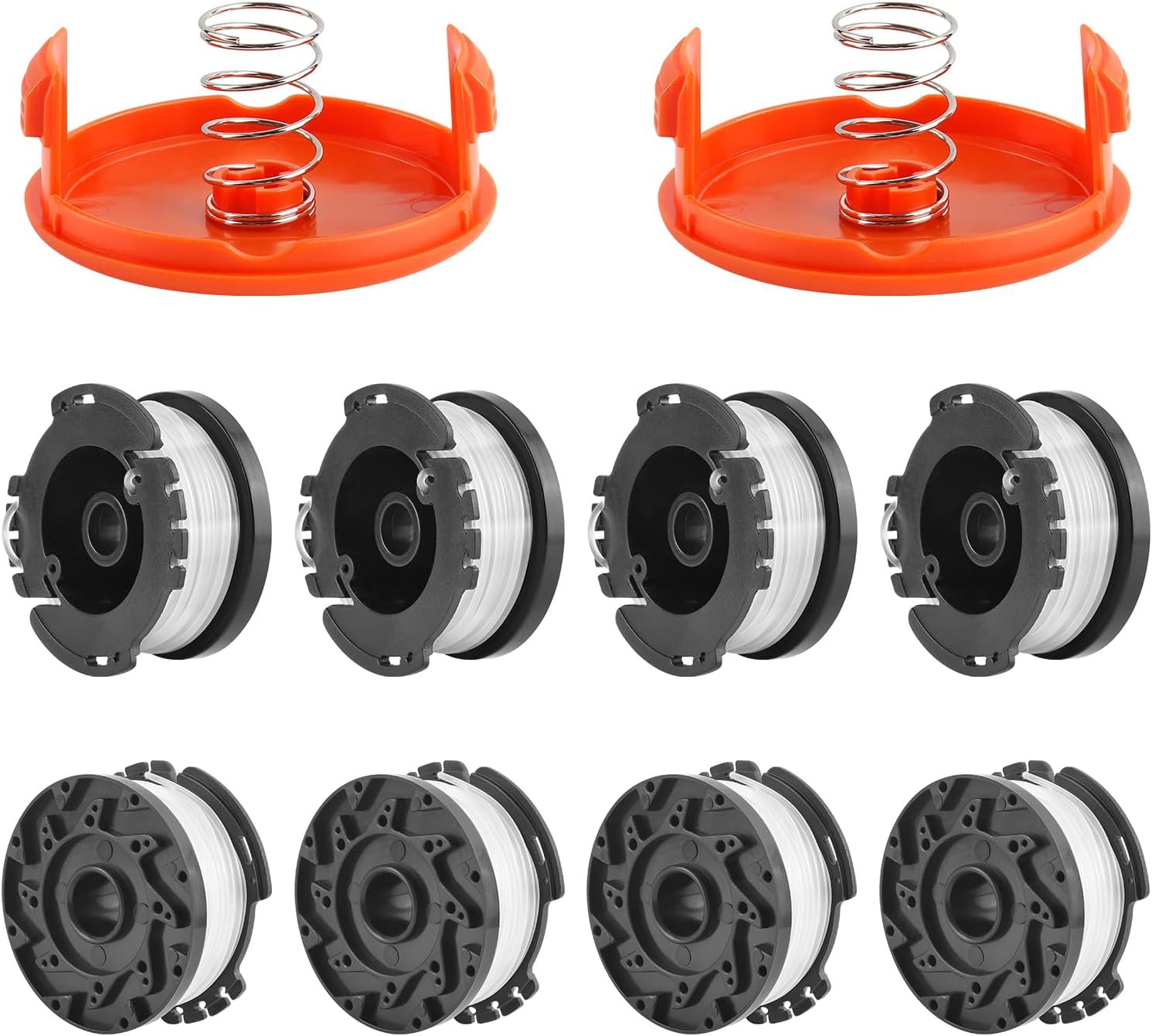 Viabrico 10 Pack AF-100 Replacement Spool Line for Black+Decker - 0.065" Weed Eater String Trimmer Line Spool, 30ft Autofeed Weed Wacker Spool Refill for Black+Decker(8 Spool,2 Cap,2 Spring)